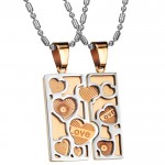 Titanium Rose Gold Love Jigsaw Lovers Pendants with Chains C733