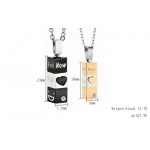 Titanium Black and Gold Cuboid Lovers Pendants with Free Chains C482