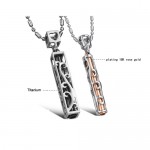 Titanium Black and Rose Gold Hollow Lovers Pendants with Free Chains C609
