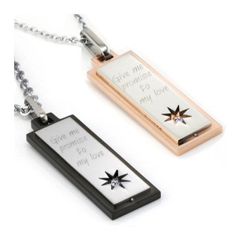 Titanium Rose Gold and Black Lovers Pendants with Free Chains and Dimaonds C508