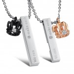 Titanium Rose Gold and Black Royal Crown Lovers Pendants with Free Chians C604