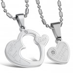 Titanium Silver Sweetheart Lovers Pendants with Rhinestone and Free Chains C600