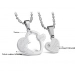 Titanium Silver Sweetheart Lovers Pendants with Rhinestone and Free Chains C600