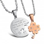 Titanium Silver and Rose Gold Flower Lovers Pendants with Rhinestones and Free Chains C599