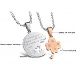 Titanium Silver and Rose Gold Flower Lovers Pendants with Rhinestones and Free Chains C599