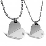 Titanium Silver Sweetheart Pendants with Rhinestones and Free Chains 111