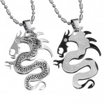 Titanium Silver and Black Dragon Lovers Pendants with Free Chains C399