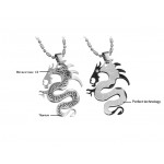 Titanium Silver and Black Dragon Lovers Pendants with Free Chains C399