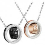 Titanium Rose Gold and Black rings Lovers Pendants with Rhinestones and Free Chains C505