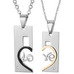 Titanium Rose Gold and Black Sweetheart "Love" Lovers Pendants with Rhinestones and Free Chains C539