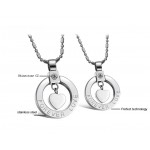 Titanium Silver Sweetheart "Forever Love" Lovers Pendants with Rhinestones and Free Chains C415