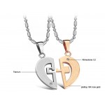 Titanium Rose Gold and Silver Sweetheart Lovers Pendants with Rhinestones and Free Chains C641