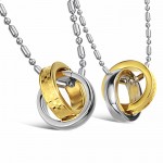 Titanium Gold and Silver Rings Lovers Pendants with Free Chains C643