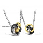 Titanium Three Colors Rings Lovers Pendants with Dimaonds and Free Chains C642