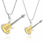 Titanium Gold Guitar Lovers Pendants with Free Chains C343