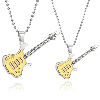 Titanium Gold Guitar Lovers Pendants with Free Chains C343