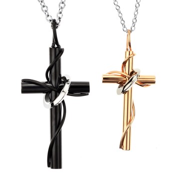 Titanium Rose Gold and Black Cross Lovers Pendants with Free Chains C521