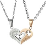 Titanium Rose Gold and Silver Sweetheart Lovers Pendants with Rhinestones and Free Chains C537