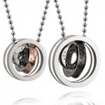 Titanium Black and Rose Gold Rings Lovers Pendants with Free Chains C491