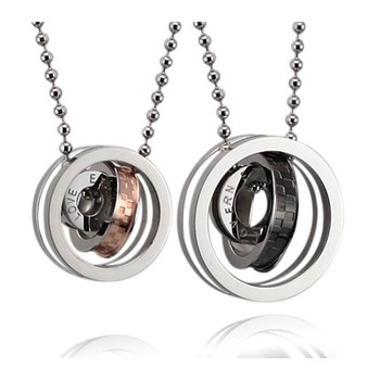 Titanium Black and Rose Gold Rings Lovers Pendants with Free Chains C491