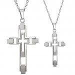 Titanium Silver Inlay Cross Pendants with Free Chains 108