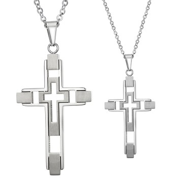 Titanium Silver Inlay Cross Pendants with Free Chains 108