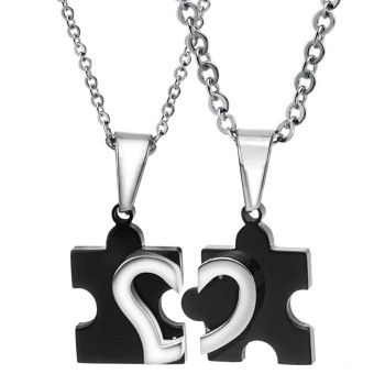 Titanium Black and Silver Sweetheart Lovers Pendants with Free Chains 265