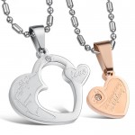 Titanium Rose Gold and Silver Sweetheart Lovers Pendants with Rhinestones and Free Chains C600