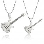 Titanium Silver Guitar Lovers Pendants with Free Chains C343