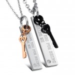 Titanium Black and Rose Gold Key Lovers Pendants with Rhinestones and Free Chains C566