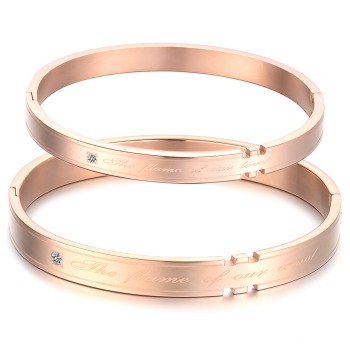 Tatanium Rose Gold Couple Bangles with Rhinestones C710