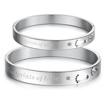 Tatanium "Footrints of Love" Couple Bangles with Hollow Footprints and Rhinestones C850