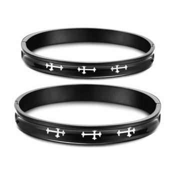 Tatanium Black Couple Bangles with White Cross C747