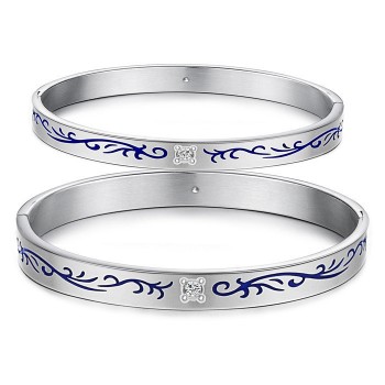 Tatanium Couple Bangles with Blue Flowers C858