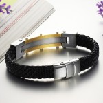 Mens Fashion Gold Titanium Leather Cable 2015 NEW Bracelet 