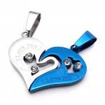 Blue Hearts Titanium Couples Pendant Necklace (Free Chain)(One Pair)