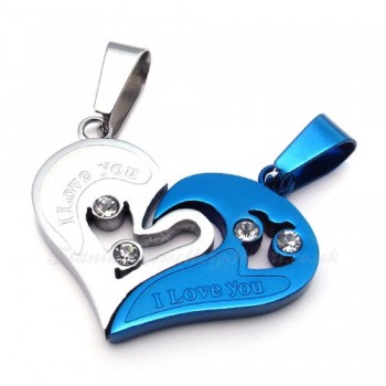 Blue Hearts Titanium Couples Pendant Necklace (Free Chain)(One Pair)