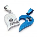 Blue Hearts Titanium Couples Pendant Necklace (Free Chain)(One Pair)