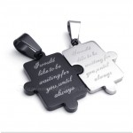 Black White Scripture Titanium Couple Pendant Necklace (Free Chain)(One Pair)