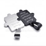 Black White Scripture Titanium Couple Pendant Necklace (Free Chain)(One Pair)