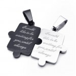 Black White Scripture Titanium Couple Pendant Necklace (Free Chain)(One Pair)