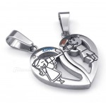 His & Hers Silver Titanium Broken Heart Pendant Necklace  (Free Chain)(One Pair)