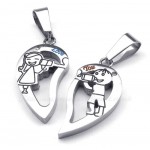 His & Hers Silver Titanium Broken Heart Pendant Necklace  (Free Chain)(One Pair)