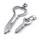 His & Hers Silver Titanium Key Pendant Necklace (Free Chain)(One Pair)