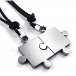 Silver Titanium Couples Pendant Necklace Matching Set Gift (Free Chain)(One Pair)