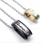 Gold And Black Rings Titanium Couples Pendant Necklace (Free Chain)(One Pair)