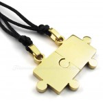 Titanium Gold Couples Pendant Necklace (Free Chain)(One Pair)