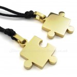 Titanium Gold Couples Pendant Necklace (Free Chain)(One Pair)