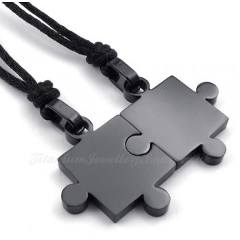 Titanium Black Couples Pendant Necklace (Free Chain)(One Pair)