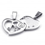 Silver Titanium Couples Hearts Pendant Necklace (Free Chain)(One Pair)